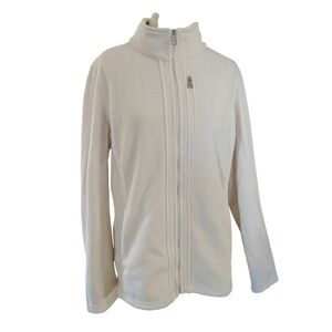 Andrew Marc Womens Ribbed Fleece Lined Full Zip Jacket Cream White Size M